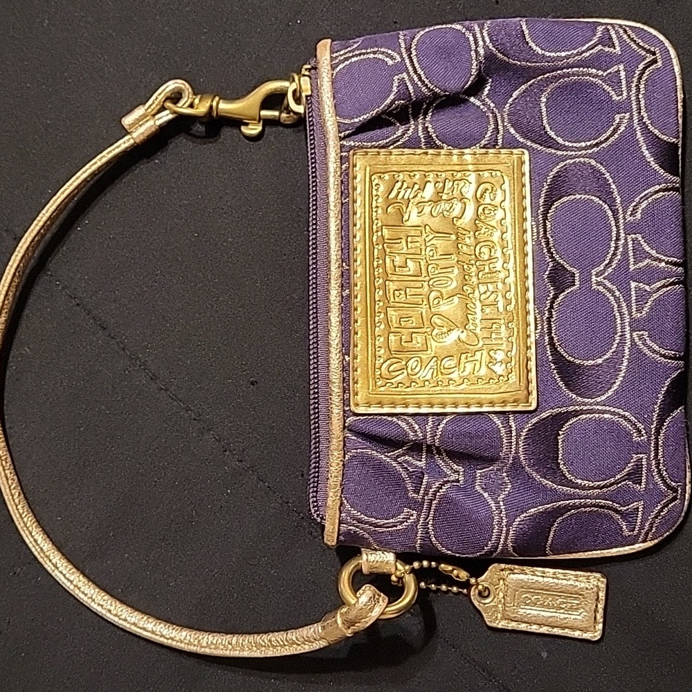 Coach Poppy Purple and Gold Signature Wristlet - Picture 5 of 13